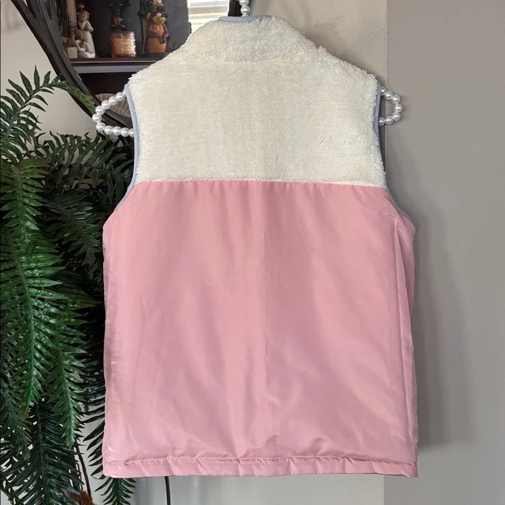 Buffalo David Bitton Reversible Zip Up Vest Silver Metallic & Pink Cream Sherpa